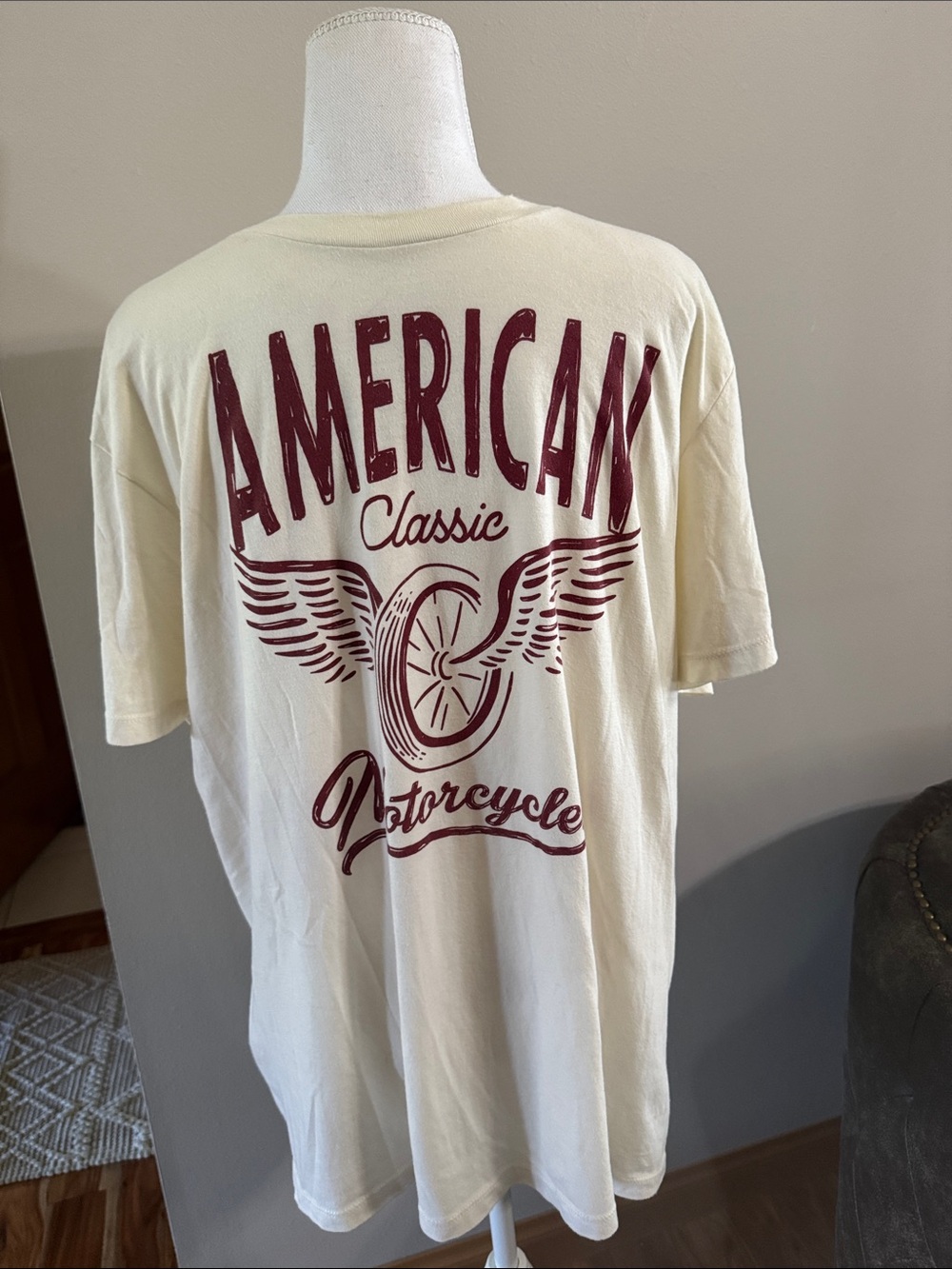 Sonoma Cream Short-Sleeve Tee with Maroon Motorcycle Graphic - Large